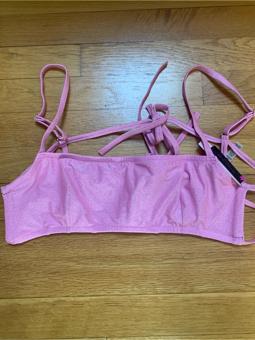 NWT Victoria's Secret Shimmery Swim strappy bikini pink top XL